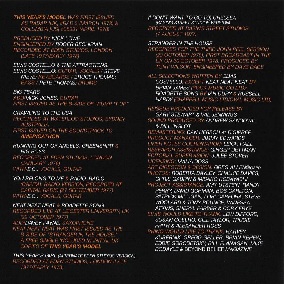 Elvis Costello  This Year S Model : Front + Inlay